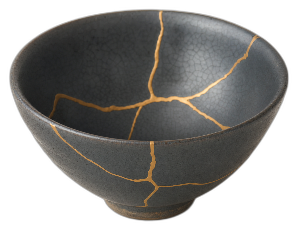 Eine zerbrochene Schale, mit Gold gekittet – das Prinzip Kintsugi