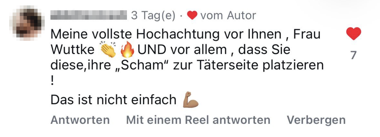 Zuschrift auf Instagram – Name und Profilbild sind unkenntlich gemacht