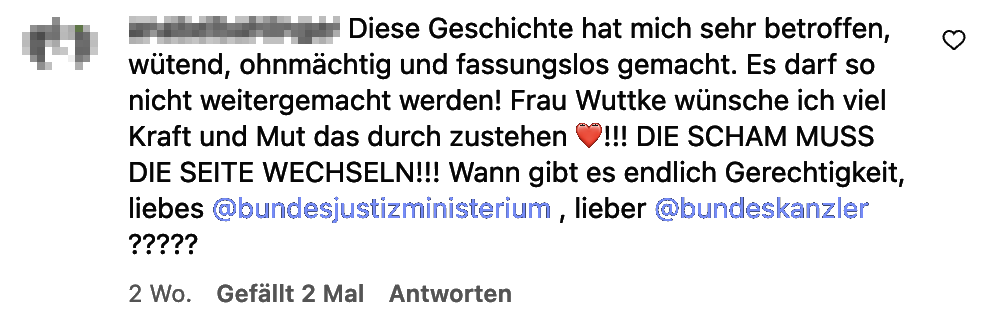 Zuschrift auf Instagram – Name und Profilbild sind unkenntlich gemacht