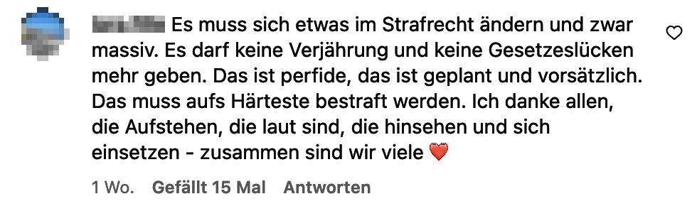 Zuschrift auf Instagram – Name und Profilbild sind unkenntlich gemacht