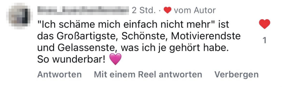Zuschrift auf Instagram – Name und Profilbild sind unkenntlich gemacht