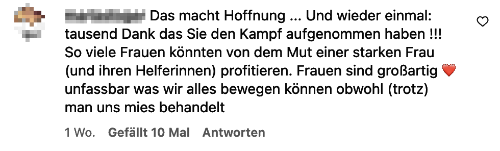 Zuschrift auf Instagram – Name und Profilbild sind unkenntlich gemacht