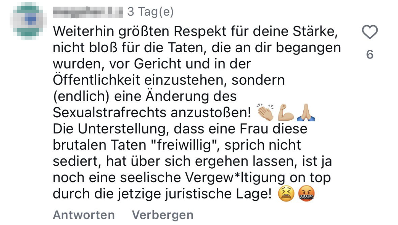 Zuschrift auf Instagram – Name und Profilbild sind unkenntlich gemacht