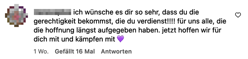 Zuschrift auf Instagram – Name und Profilbild sind unkenntlich gemacht