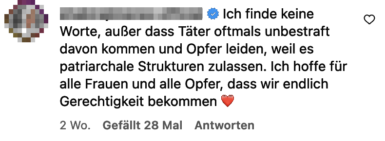 Zuschrift auf Instagram – Name und Profilbild sind unkenntlich gemacht